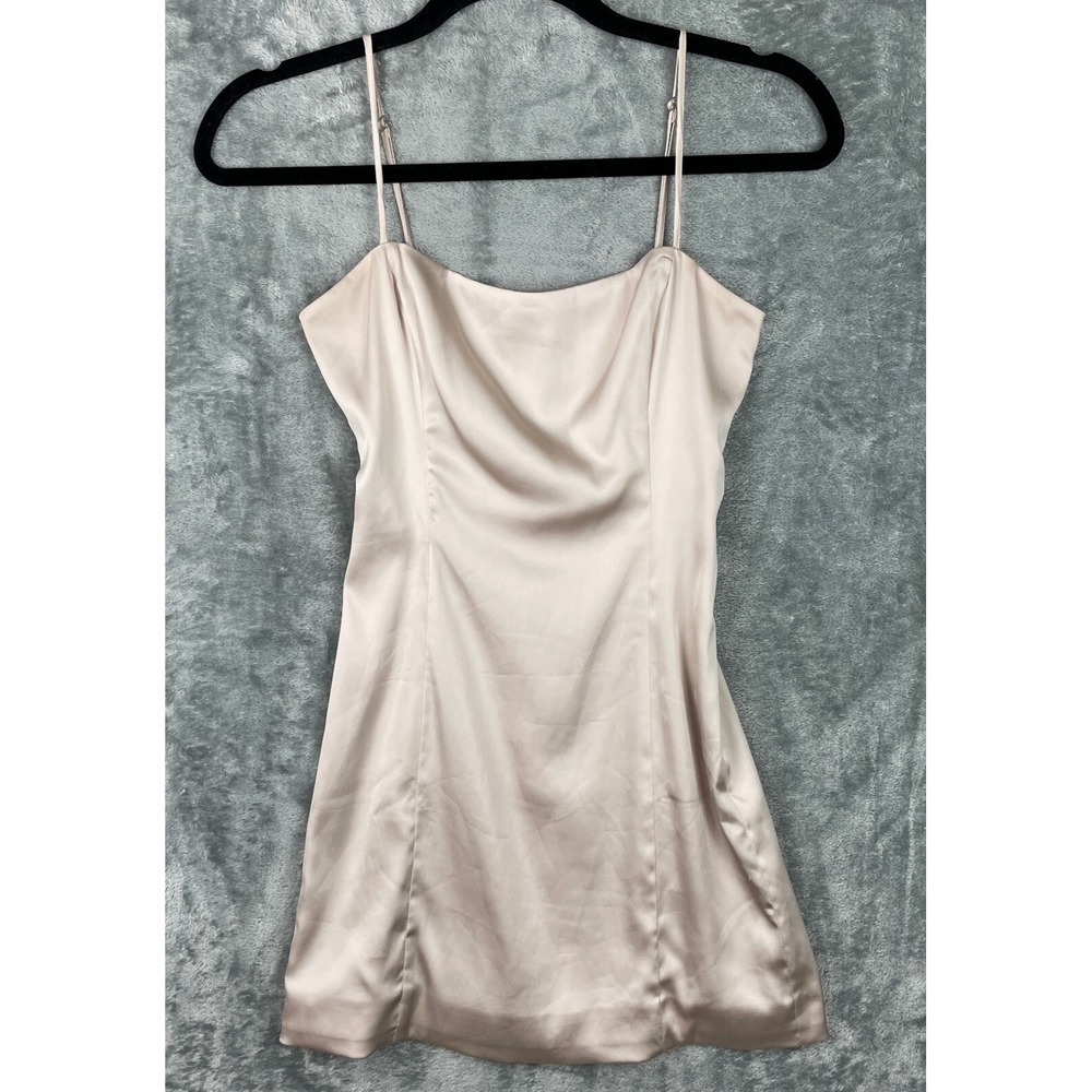 Sunday Best Women Satin Spaghetti Strap Mini Sheath Slip Dress Champagne Size 00